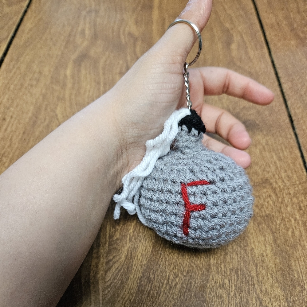 Gray giftable crochet f bomb keychain